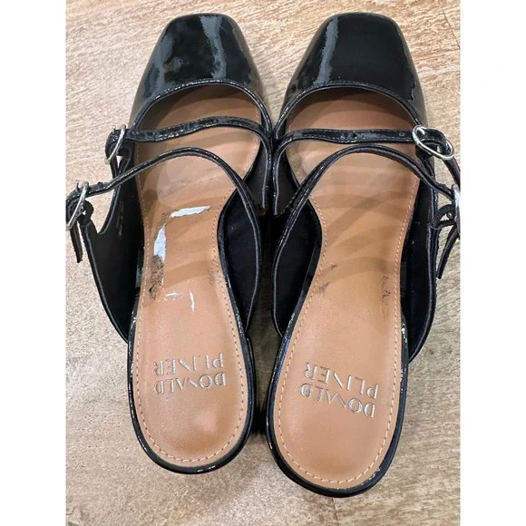 Donald Pliner Womens Black Patent Leather Mary Jane Mules Square Toe Block Heel - Picture 5 of 7